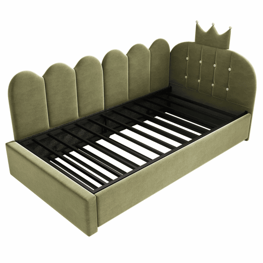 Sofá-cama com cama extra de 90x200 cm e cama extraível de 90x190 cm - formato em L, veludo, design com coroa e grelha, poupa espaço - verde