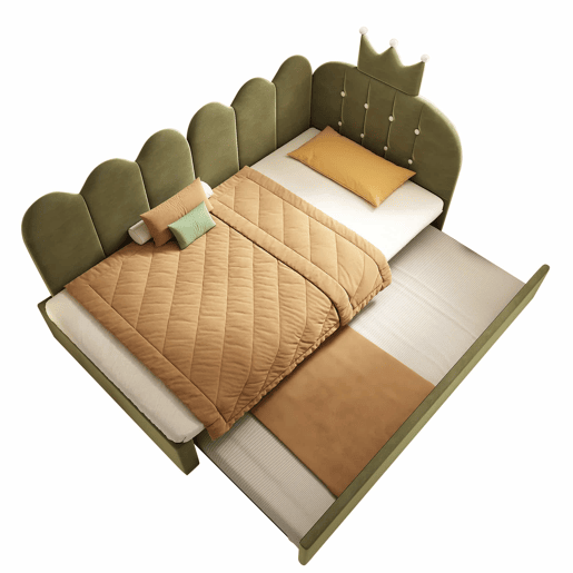 Sofá-cama com cama extra de 90x200 cm e cama extraível de 90x190 cm - formato em L, veludo, design com coroa e grelha, poupa espaço - verde