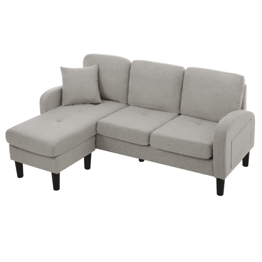 Chaise longue 3 lugares fixa reversível de algodão e linho,cinza claro