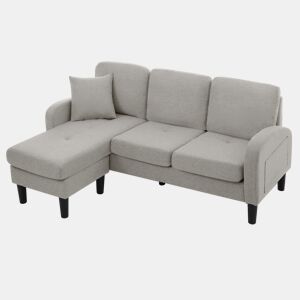 Chaise longue 3 lugares fixa reversível de algodão e linho,cinza claro