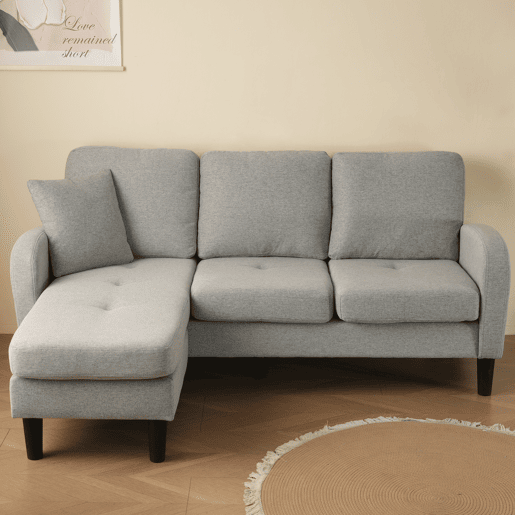 Chaise longue 3 lugares fixa reversível de algodão e linho,cinza claro