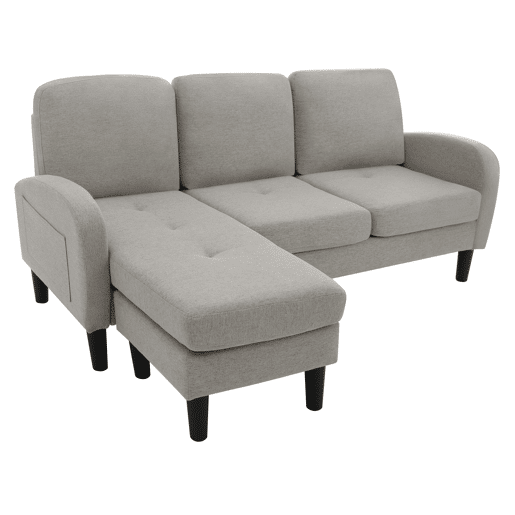 Chaise longue 3 lugares fixa reversível de algodão e linho,cinza claro