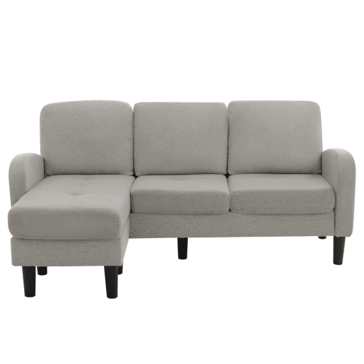Chaise longue 3 lugares fixa reversível de algodão e linho,cinza claro
