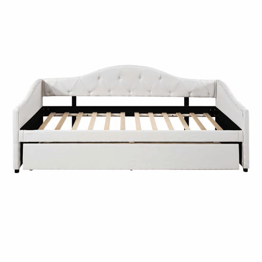 Cama embutida com cama extra de 90 x 200 cm - sofá-cama, cama individual, linho, estilo minimalista, sem colchão - bege Cama embutida com cama extra de 90 x 200 cm - sofá-cama, cama individual, linho, estilo minimalista, sem colchão - bege