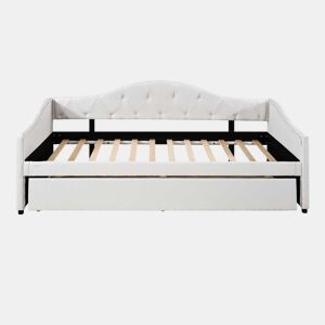 Cama embutida com cama extra de 90 x 200 cm - sofá-cama, cama individual, linho, estilo minimalista, sem colchão - bege