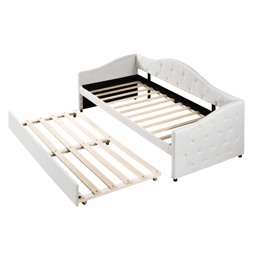 Cama embutida com cama extra de 90 x 200 cm - sofá-cama, cama individual, linho, estilo minimalista, sem colchão - bege Cama embutida com cama extra de 90 x 200 cm - sofá-cama, cama individual, linho, estilo minimalista, sem colchão - bege