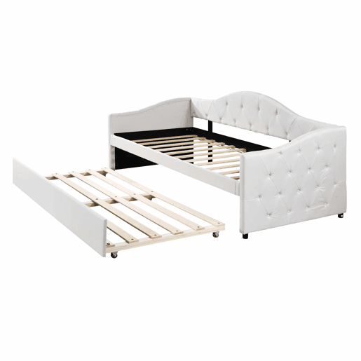 Cama embutida com cama extra de 90 x 200 cm - sofá-cama, cama individual, linho, estilo minimalista, sem colchão - bege Cama embutida com cama extra de 90 x 200 cm - sofá-cama, cama individual, linho, estilo minimalista, sem colchão - bege
