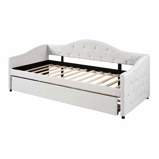 Cama embutida com cama extra de 90 x 200 cm - sofá-cama, cama individual, linho, estilo minimalista, sem colchão - bege Cama embutida com cama extra de 90 x 200 cm - sofá-cama, cama individual, linho, estilo minimalista, sem colchão - bege