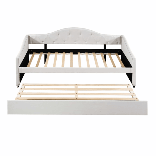 Cama embutida com cama extra de 90 x 200 cm - sofá-cama, cama individual, linho, estilo minimalista, sem colchão - bege Cama embutida com cama extra de 90 x 200 cm - sofá-cama, cama individual, linho, estilo minimalista, sem colchão - bege