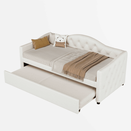 Cama embutida com cama extra de 90 x 200 cm - sofá-cama, cama individual, linho, estilo minimalista, sem colchão - bege Cama embutida com cama extra de 90 x 200 cm - sofá-cama, cama individual, linho, estilo minimalista, sem colchão - bege
