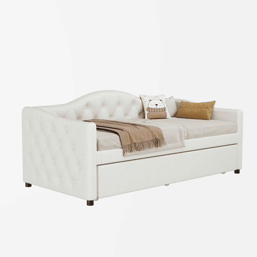 Cama embutida com cama extra de 90 x 200 cm - sofá-cama, cama individual, linho, estilo minimalista, sem colchão - bege Cama embutida com cama extra de 90 x 200 cm - sofá-cama, cama individual, linho, estilo minimalista, sem colchão - bege