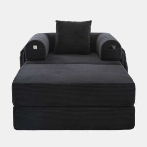 Sofá-cama individual de 1 lugar - design ergonómico, estrutura metálica resistente, almofada incluída - preto