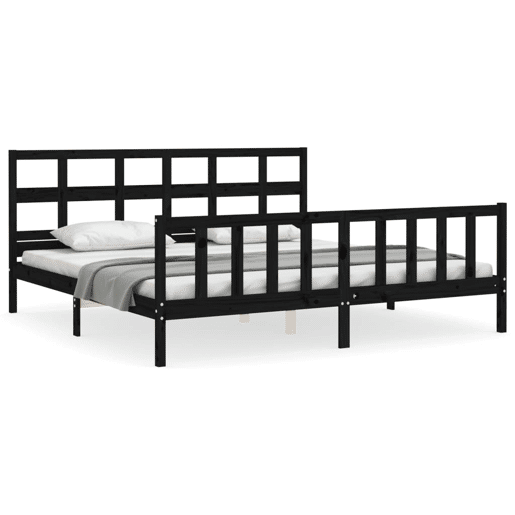 Estrutura de Cama de casal moderno com cabeceira 200x200 cm madeira maciça preto Estrutura de Cama de casal moderno com cabeceira 200x200 cm madeira maciça preto