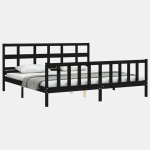 Estrutura de Cama de casal moderno com cabeceira 200x200 cm madeira maciça preto