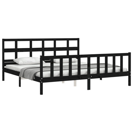 Estrutura de Cama de casal moderno com cabeceira 200x200 cm madeira maciça preto Estrutura de Cama de casal moderno com cabeceira 200x200 cm madeira maciça preto
