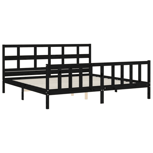 Estrutura de Cama de casal moderno com cabeceira 200x200 cm madeira maciça preto Estrutura de Cama de casal moderno com cabeceira 200x200 cm madeira maciça preto