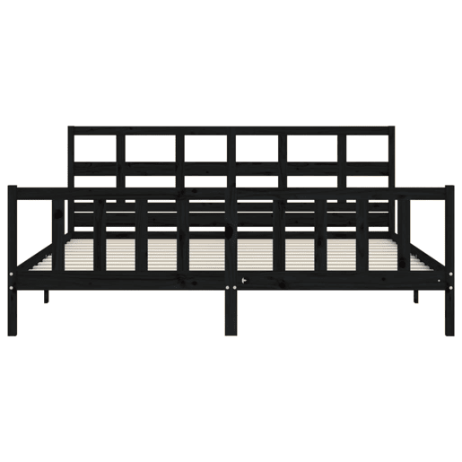 Estrutura de Cama de casal moderno com cabeceira 200x200 cm madeira maciça preto Estrutura de Cama de casal moderno com cabeceira 200x200 cm madeira maciça preto