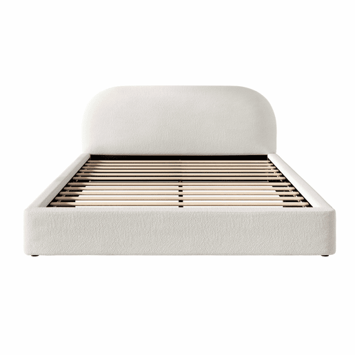 Cama de casal estofada 180x200 cm - com base de lâminas, cabeceira acolchoada - bege bouclé Cama de casal estofada 180x200 cm - com base de lâminas, cabeceira acolchoada - bege bouclé