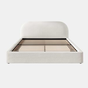 Cama de casal estofada 180x200 cm - com base de lâminas, cabeceira acolchoada - bege bouclé
