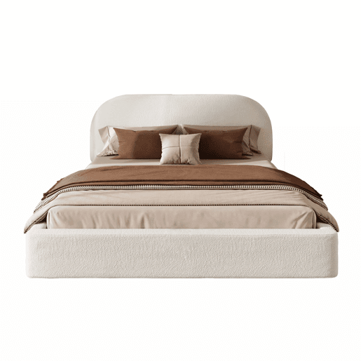 Cama de casal estofada 180x200 cm - com base de lâminas, cabeceira acolchoada - bege bouclé Cama de casal estofada 180x200 cm - com base de lâminas, cabeceira acolchoada - bege bouclé