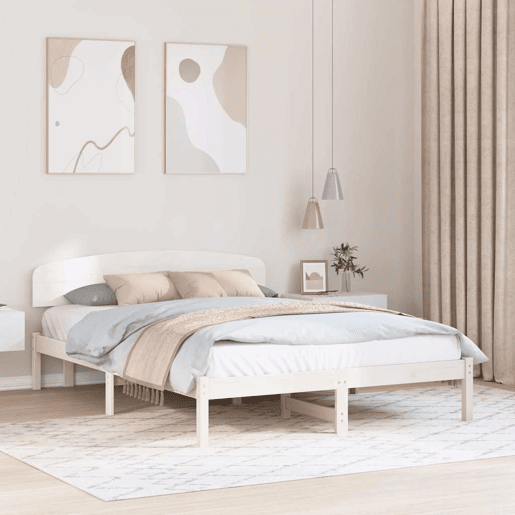 Estrutura da Cama de casal simple com cabeceira Branco 160 x 200 cm Estrutura da Cama de casal simple com cabeceira Branco 160 x 200 cm