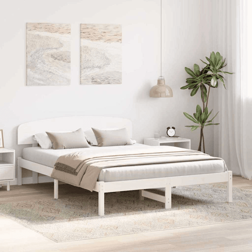 Estrutura da Cama de casal simple com cabeceira Branco 160 x 200 cm Estrutura da Cama de casal simple com cabeceira Branco 160 x 200 cm