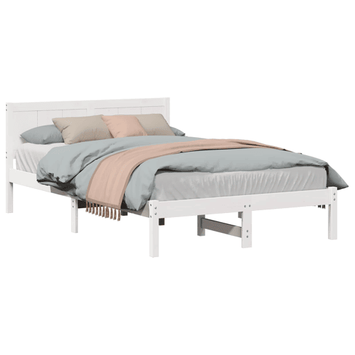 Estrutura De Cama De Casal Simple - Branco 135 x 190 cm Madeira de pinho maciça Estrutura De Cama De Casal Simple - Branco 135 x 190 cm Madeira de pinho maciça
