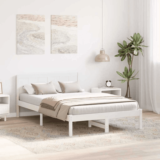 Estrutura De Cama De Casal Simple - Branco 135 x 190 cm Madeira de pinho maciça Estrutura De Cama De Casal Simple - Branco 135 x 190 cm Madeira de pinho maciça