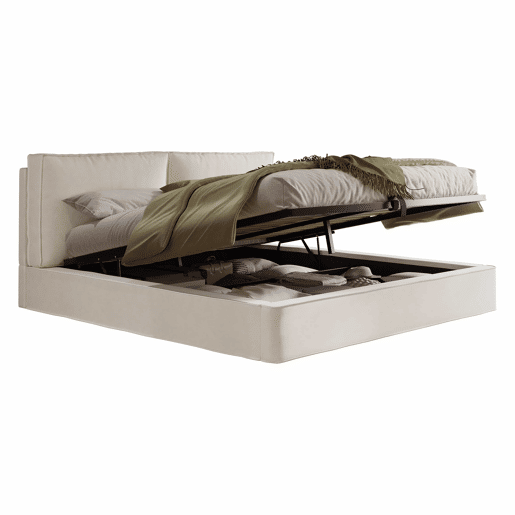 Cama de casal estofada 180 x 200 cm - cama funcional hidráulica com base e cabeceira estofadas em veludo - bege