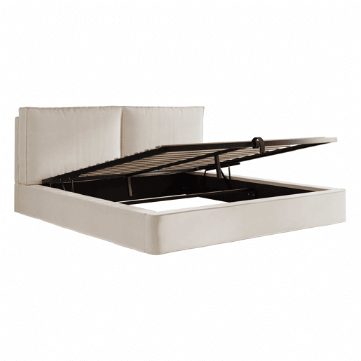 Cama de casal estofada 180 x 200 cm - cama funcional hidráulica com base e cabeceira estofadas em veludo - bege