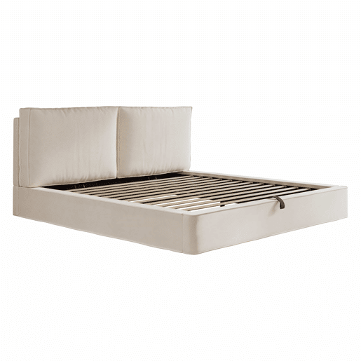 Cama de casal estofada 180 x 200 cm - cama funcional hidráulica com base e cabeceira estofadas em veludo - bege