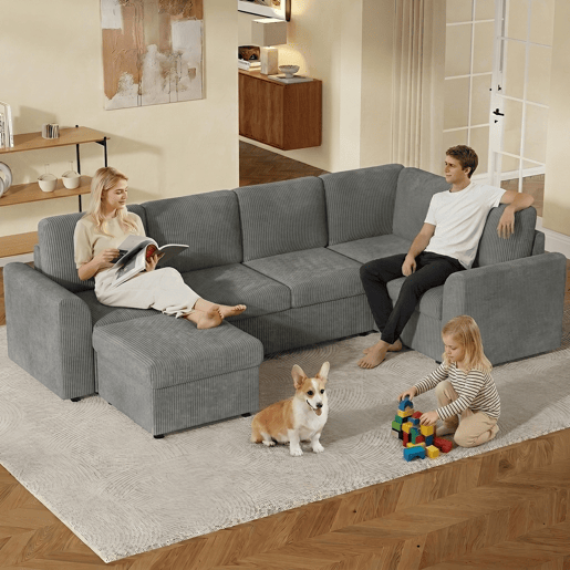 Sofá modular 6 lugares fixa panorâmico de tecido,cinza Sofá modular 6 lugares fixa panorâmico de tecido,cinza