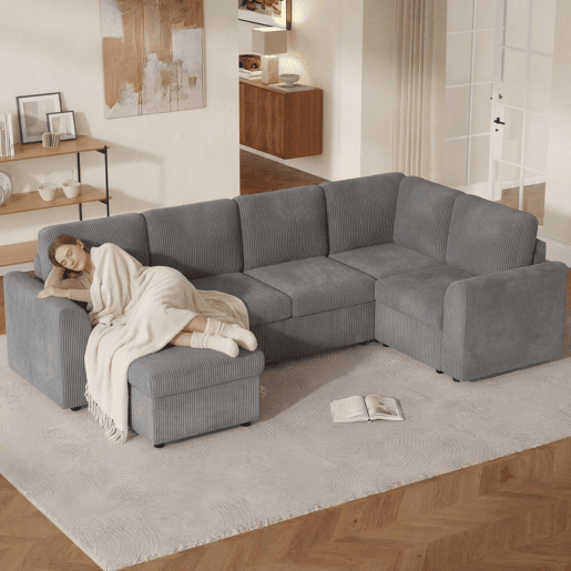 Sofá modular 6 lugares fixa panorâmico de tecido,cinza Sofá modular 6 lugares fixa panorâmico de tecido,cinza