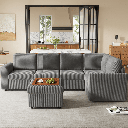 Sofá modular 6 lugares fixa panorâmico de tecido,cinza Sofá modular 6 lugares fixa panorâmico de tecido,cinza
