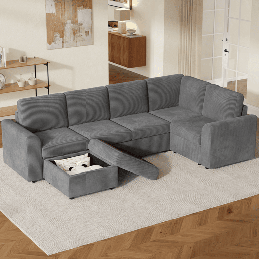 Sofá modular 6 lugares fixa panorâmico de tecido,cinza Sofá modular 6 lugares fixa panorâmico de tecido,cinza