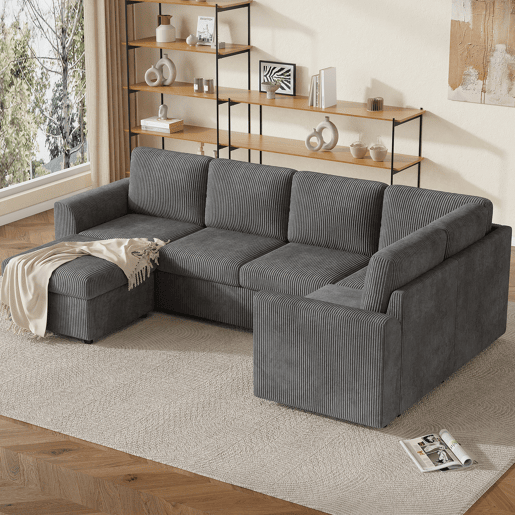 Sofá modular 6 lugares fixa panorâmico de tecido,cinza Sofá modular 6 lugares fixa panorâmico de tecido,cinza