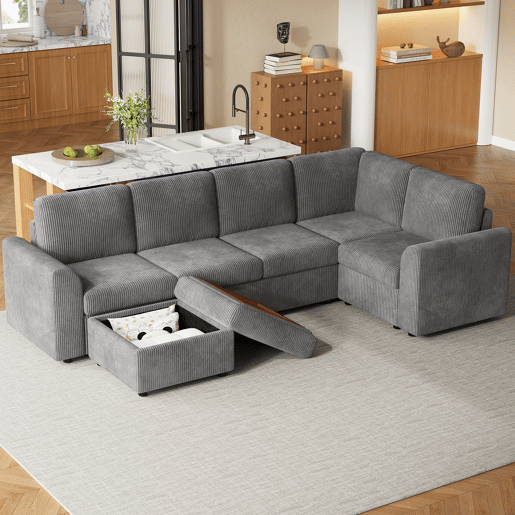 Sofá modular 6 lugares fixa panorâmico de tecido,cinza Sofá modular 6 lugares fixa panorâmico de tecido,cinza