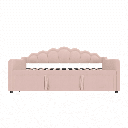 Cama-baú extensível 90x200 cm (180x200 cm) - sofá-cama, cama individualdupla, veludo, faixa LED colorida, sem colchão - rosa