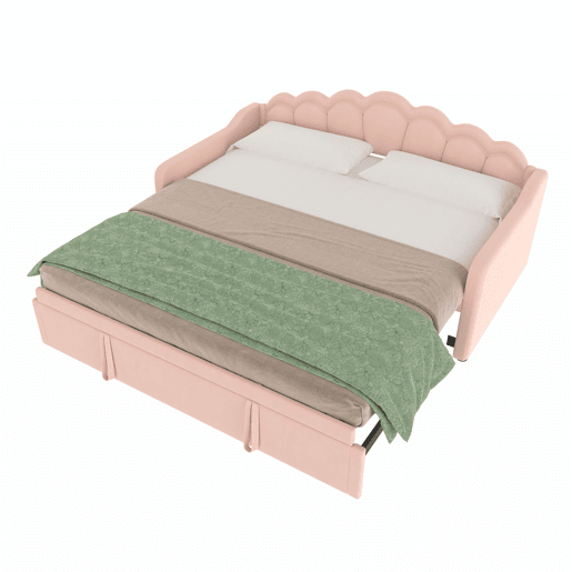 Cama-baú extensível 90x200 cm (180x200 cm) - sofá-cama, cama individualdupla, veludo, faixa LED colorida, sem colchão - rosa