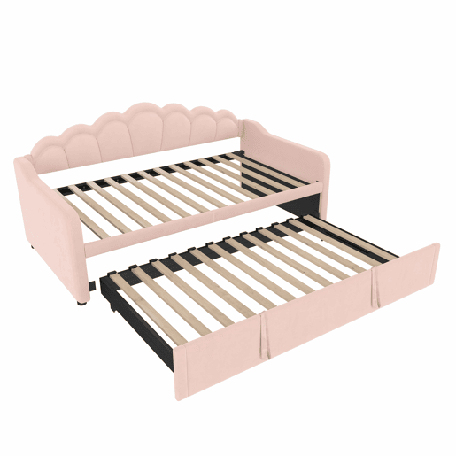 Cama-baú extensível 90x200 cm (180x200 cm) - sofá-cama, cama individualdupla, veludo, faixa LED colorida, sem colchão - rosa