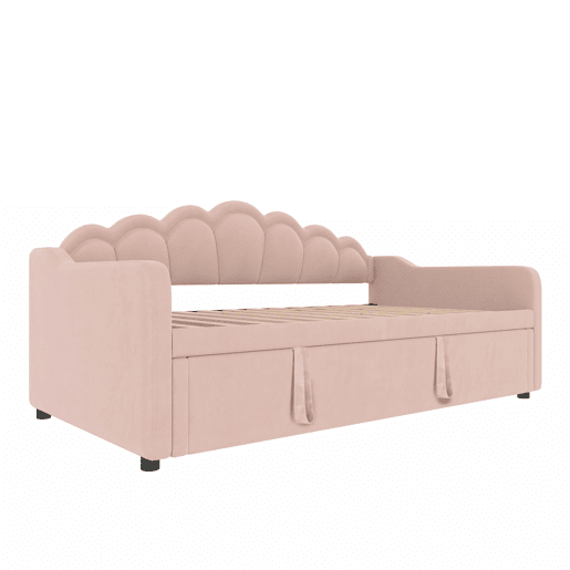 Cama-baú extensível 90x200 cm (180x200 cm) - sofá-cama, cama individualdupla, veludo, faixa LED colorida, sem colchão - rosa