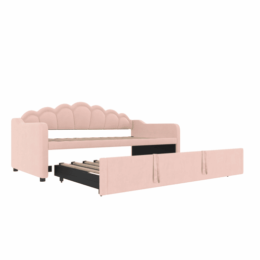 Cama-baú extensível 90x200 cm (180x200 cm) - sofá-cama, cama individualdupla, veludo, faixa LED colorida, sem colchão - rosa
