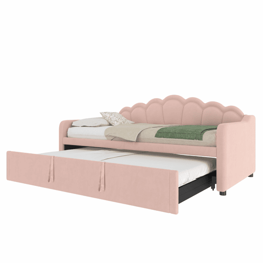 Cama-baú extensível 90x200 cm (180x200 cm) - sofá-cama, cama individualdupla, veludo, faixa LED colorida, sem colchão - rosa