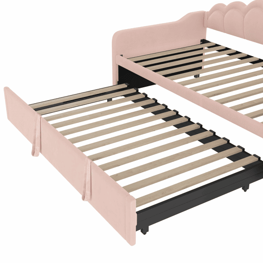 Cama-baú extensível 90x200 cm (180x200 cm) - sofá-cama, cama individualdupla, veludo, faixa LED colorida, sem colchão - rosa