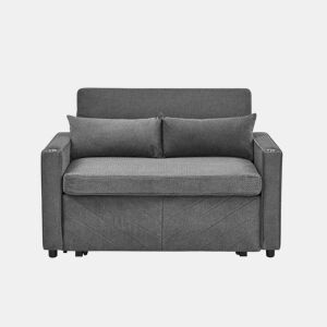 Sofá-cama de 2 lugares 3 em 1 - Design minimalista e elegante, mecanismo deslizante, porta USB, ideal para sestas - Cinza escuro