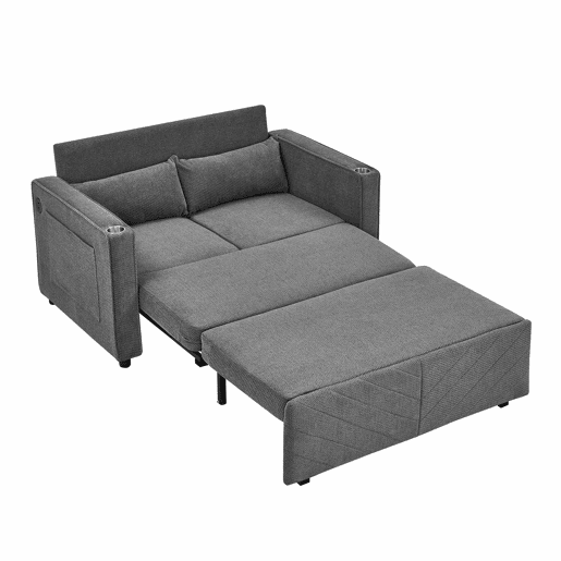 Sofá-cama de 2 lugares 3 em 1 - Design minimalista e elegante, mecanismo deslizante, porta USB, ideal para sestas - Cinza escuro