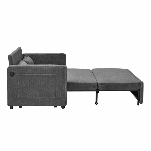 Sofá-cama de 2 lugares 3 em 1 - Design minimalista e elegante, mecanismo deslizante, porta USB, ideal para sestas - Cinza escuro
