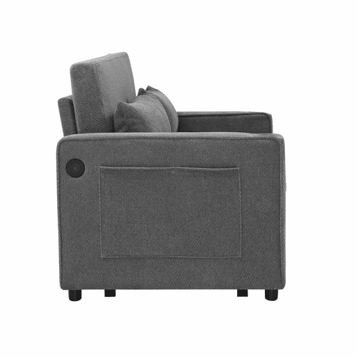 Sofá-cama de 2 lugares 3 em 1 - Design minimalista e elegante, mecanismo deslizante, porta USB, ideal para sestas - Cinza escuro