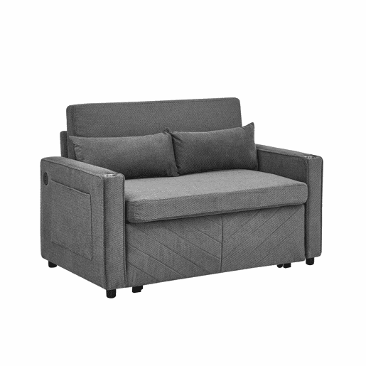 Sofá-cama de 2 lugares 3 em 1 - Design minimalista e elegante, mecanismo deslizante, porta USB, ideal para sestas - Cinza escuro
