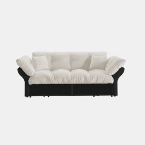 Sofá-cama extensível Queen Size 190 cm - 3 em 1 com estofo capitoné e 2 almofadas, sofá-cama multifuncional em veludo para 2 pessoas - bege